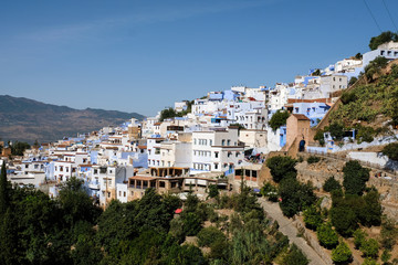 Fototapeta na wymiar Landscape view of blue pearl of Morocco - Chefchaouen town