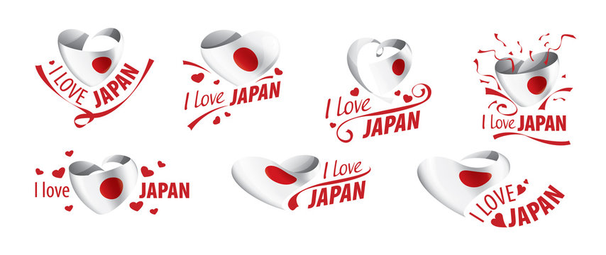 National flag of the Japan in the shape of a heart and the inscription I love Japan. Vector illustration