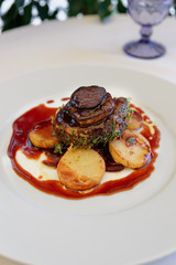 Tournedo beef fillet on table