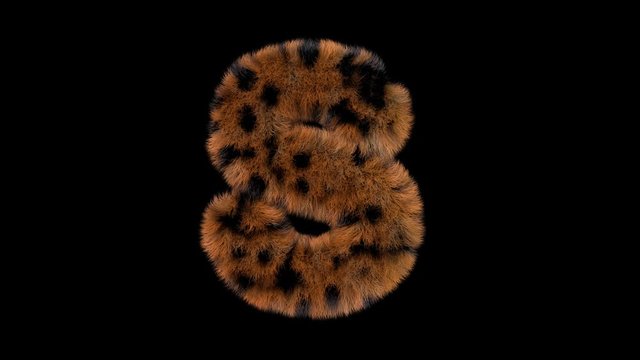 3d animated furry leopard typeface text with alpha channel  S