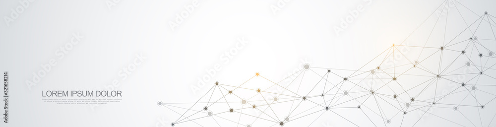 Wall mural website header or banner design with abstract geometric background and connecting dots and lines. gl