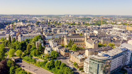 Luxembourg, Historical city center in the morning, Aerial View - obrazy, fototapety, plakaty