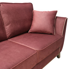 Black leather sofa. Sofa isolated on white background. Including clipping path. Fragment