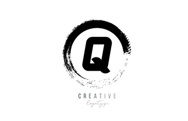 black letter grunge circle Q alphabet letter logo icon design template for company business