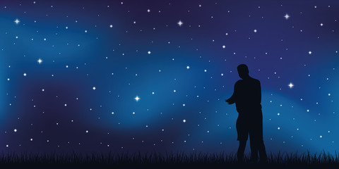 Fototapeta na wymiar young couple in love looks in the starry sky vector illustration EPS10