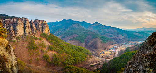 Mountain and Temple Scenery in Korea's Juwangsan National Park