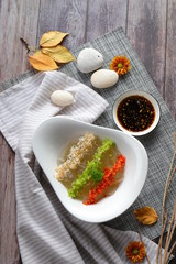 Delicious fresh seafood in white tableware