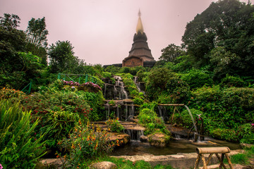 Background view of close-up tourist attractions,Landmark in Chiang Mai, near Doi Inthanon(Pra Mahatat Noppamethanedon and Pra Mahatat Nopphonphusiri),Thailand.