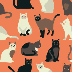 Seamless pattern with cute kittens. Creative childish texture. Vector Illustration.