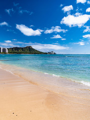 Waikiki Beach and Diamond Head Crater including the hotels and buildings in Waikiki, Honolulu, Oahu...