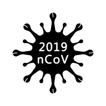 Cutout silhouette Coronavirus 2019-nCov icon. Outline template for logo. Black simple illustration of microorganism with text inside. Flat isolated vector image on white background