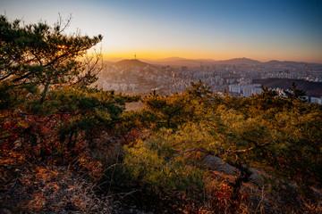 Sunrise over Seoul from Ingwasan and the Seoul City Wall Trail