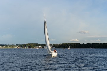 Yacht on the Pirogovsky reservoir of the Moscow Canal