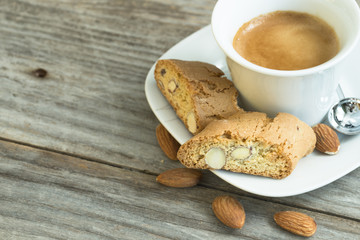 Cantuccini crispy coffee biscuits with almonds delicious breakfast choice to start a day