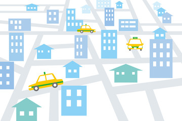 街を走るタクシーのイラスト画像