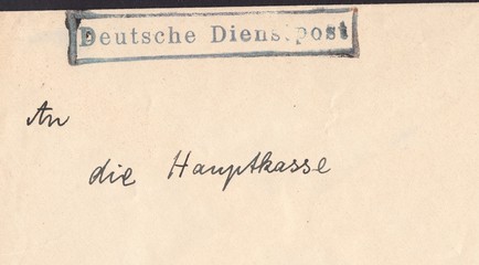 Postal envelope with postmark German service mail. Grey-beige background, circa 1941