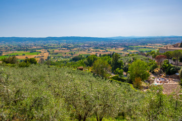 Fototapeta na wymiar Paesaggio della campagna italiana da Assisi, Umbria, Italia