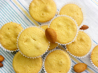 almond muffins on a towel close-up