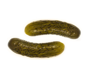two pickled cucumbers isolated