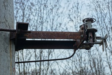 lightning conductor with grounding from  iron plates  on steel rusty rods with wire on the street