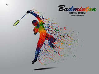 Visual drawing movement to badminton sport and jumper at fast of speed on stadium, colorful beautiful design style on white background for vector illustration, exercise sport concept - obrazy, fototapety, plakaty