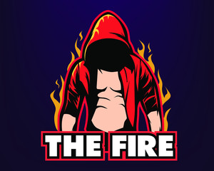 THE FIRE MASCOT LOGO ISOLATED ON DARK BACKGROUND, GAMING LOGO FOR TEAM_EPS10