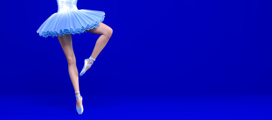 3D Ballerina legs blue classic pointe shoes and ballet tutu