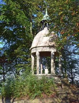 view through the trees towards the Schubert pavilion on the Schutterlindenberg summit, a local landmark in Lahr, Ortenau Baden Germany 