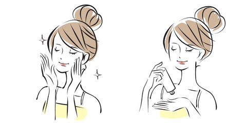 女性　ベクターイラスト　美容　健康　スキンケア　female vector illustration beauty health skin care