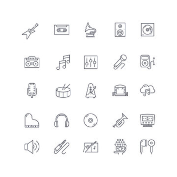 Line icons set. Music pack. Vector illustration