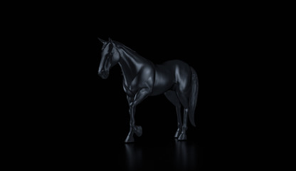 elegance black horse on black studio  background 3d illustration