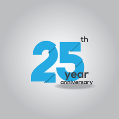 25 Years Anniversary Celebration Blue and White Vector Template Design Illustration