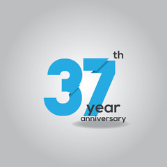 37 Years Anniversary Celebration Blue and White Vector Template Design Illustration