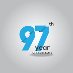 97 Years Anniversary Celebration Blue and White Vector Template Design Illustration