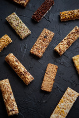 Various taste and flavour granola fitness bars concept