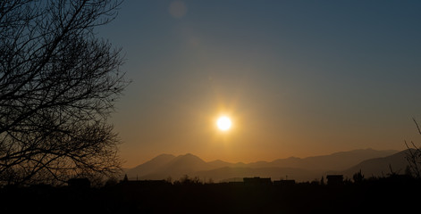 Molise, Mainarde, sunset. The Mainarde mountain range extends along the border between Molise and...