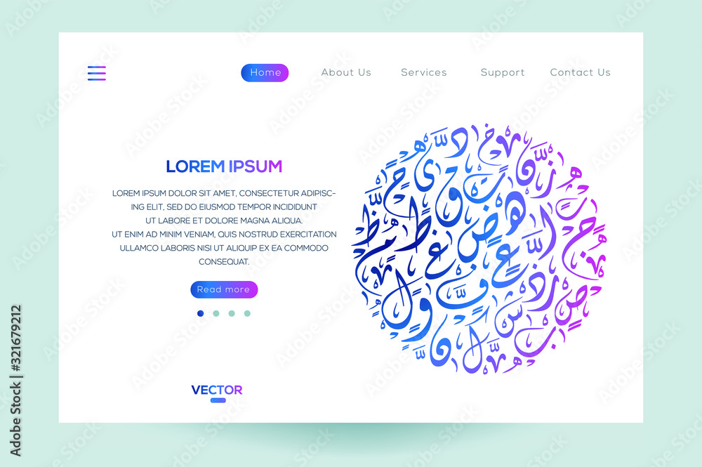 Fototapete creative modern website template design ,contain random arabic calligraphy letters without specific 