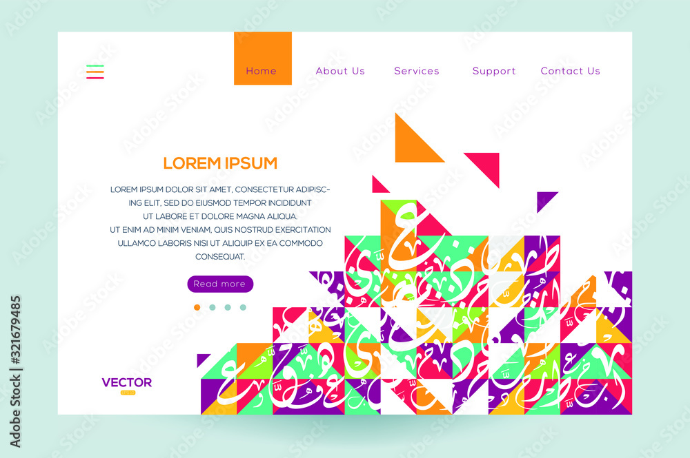 Poster creative modern website template design ,contain random arabic calligraphy letters without specific 