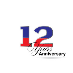 12 Years Anniversary Celebration Red and Blue Vector Template Design Illustration