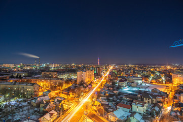 View of the night city from a height