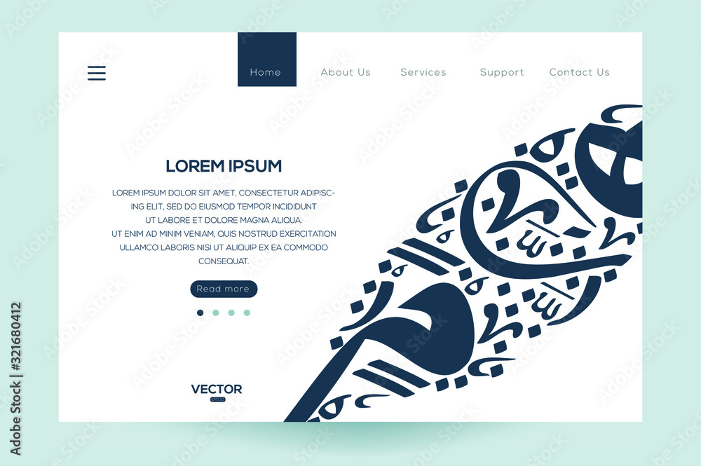 Poster creative modern website template design ,contain random arabic calligraphy letters without specific 