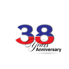 38 Years Anniversary Celebration Red and Blue Vector Template Design Illustration