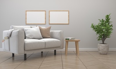 3d rendering of interior room scene mock up room picture frames scandinavian furniture