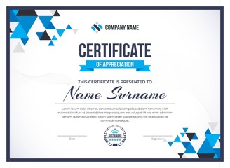Blue creative modern abstract appreciation certificate template