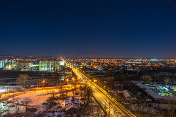 Fototapeta na wymiar Panorama of the night Ukrainian city from a height
