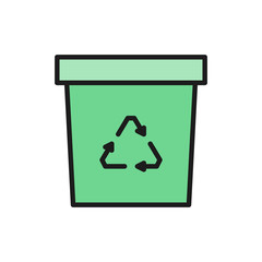 Waste recycling, trash can, garbage flat color line icon.