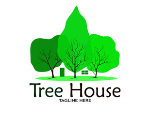 Trees with green leaves look beautiful and refreshing.Tree and House LOGO style.