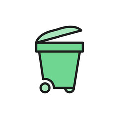 Trash bin, trashcan, waste, garbage flat color line icon.