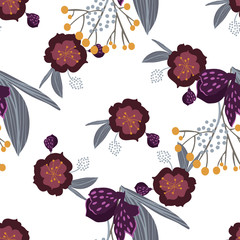 Fashionable cute pattern in nativel flowers. Floral seamless background for textiles, fabrics, covers, wallpapers, print, gift wrapping