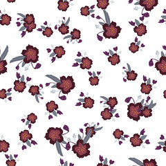 Seamless pattern with colorful hand drawn flowers. Original textile, wrapping paper, wall art surface design. Vector illustration. Floral simple minimalistic graphic